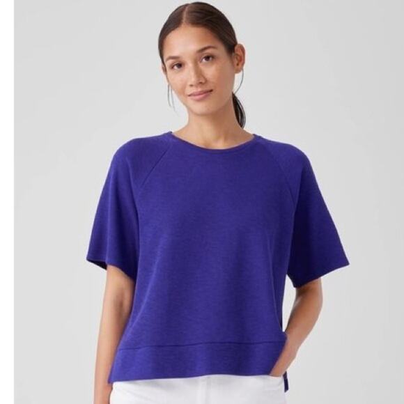 Eileen Fisher Organic Cotton Slub Rib Knit Top  Purple - Size Small S/P - Picture 2 of 8
